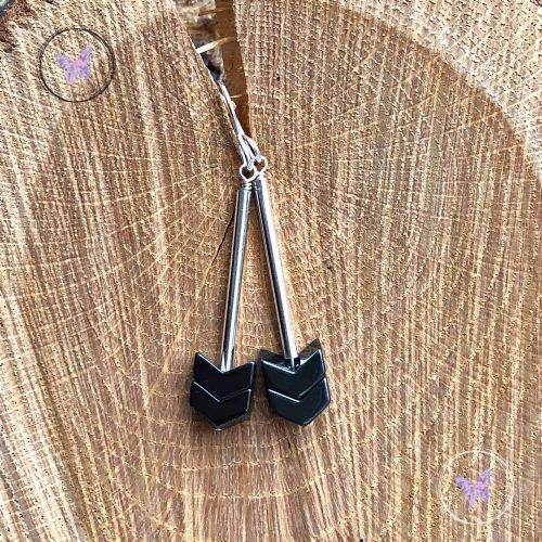 Hematite Arrow Silver Tube Earrings